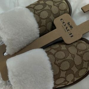 New! Coach Zena Slippers, Black/Charcoal